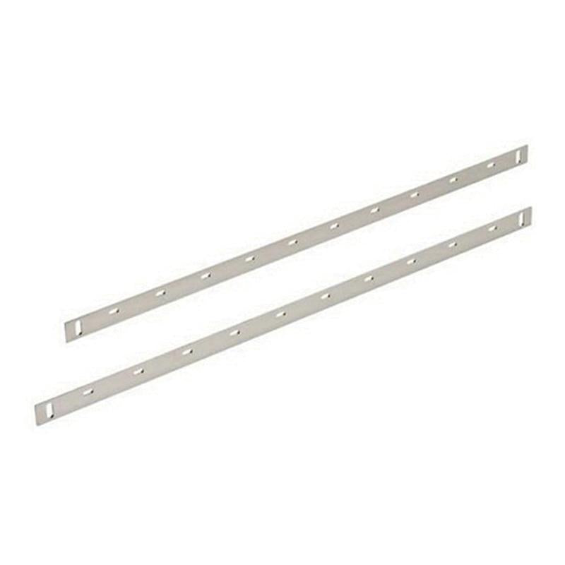 Two stainless steel mounting brackets with evenly spaced holes for installation.