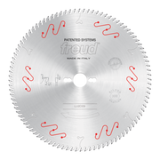 Freud circular saw blade with carbide teeth and red wavy markings around the perimeter.
