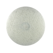 White circular non-woven buffer pad with textured surface and center mounting hole.