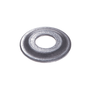 Metallic washer with oval center hole and flat circular base on white background.