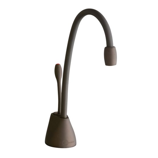 Mocha bronze instant hot water dispenser faucet with curved gooseneck spout and lever handle.