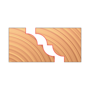 Pair of matched reverse detail router cutters with curved cutting profiles shown in cross-section on wood grain background.