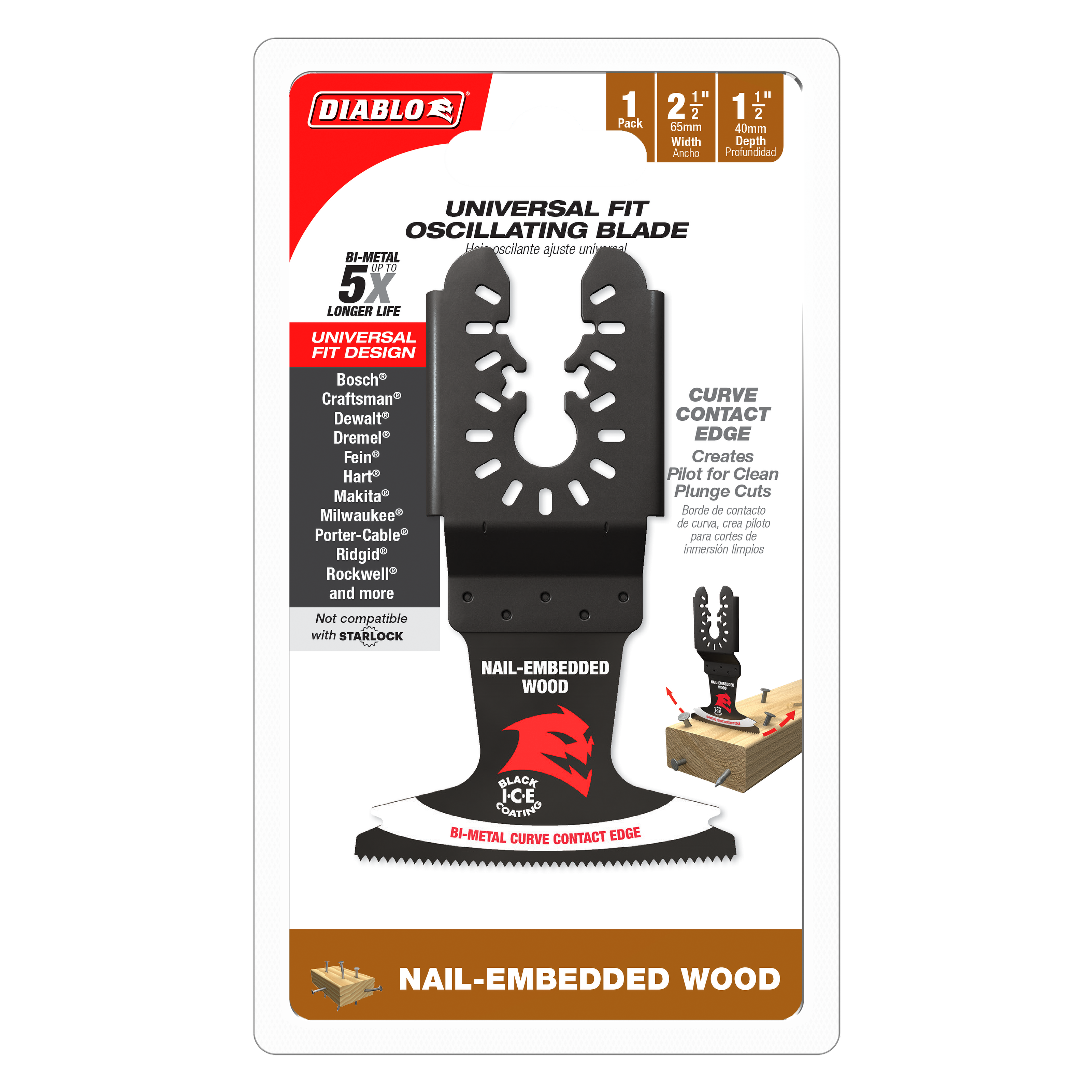 Diablo DOU250BW 2-1/2 in. Universal Fit Bi-Metal Oscillating Blade for Nail-Embedded Wood