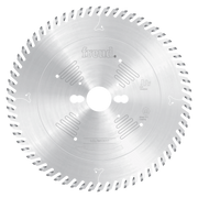 Freud 220mm circular saw blade with fine-toothed edge for cutting solid surface materials.