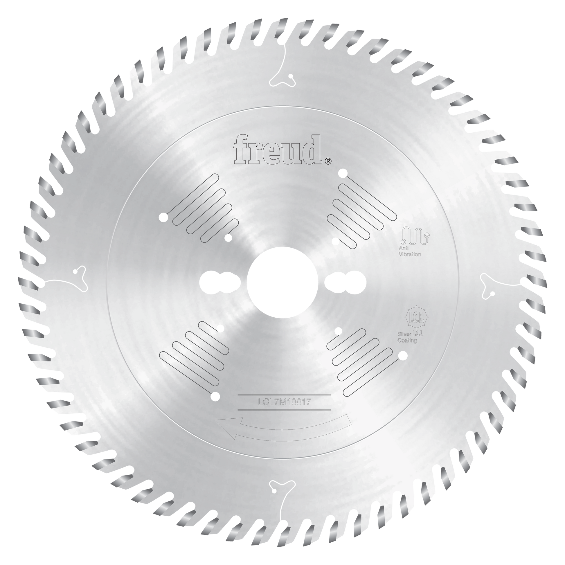 Freud 220mm circular saw blade with fine-toothed edge for cutting solid surface materials.