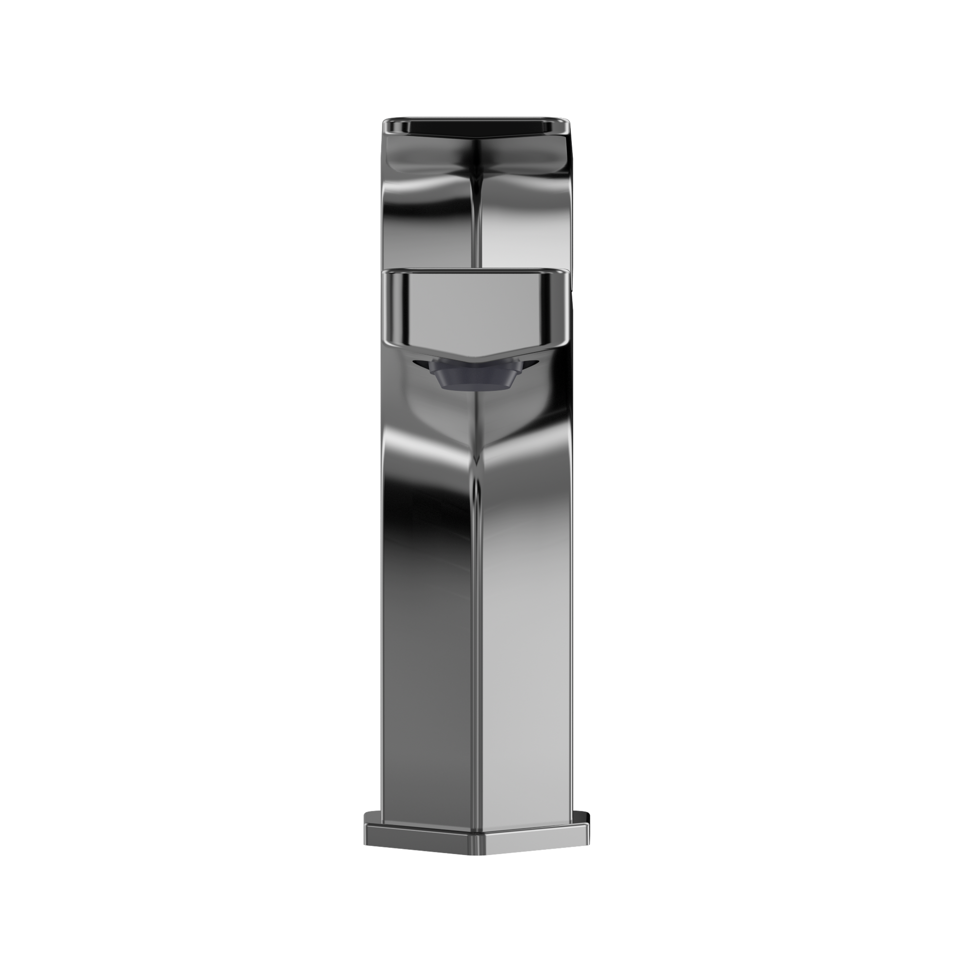 Polished chrome single-handle bathroom sink faucet with tall rectangular body and integrated spout.