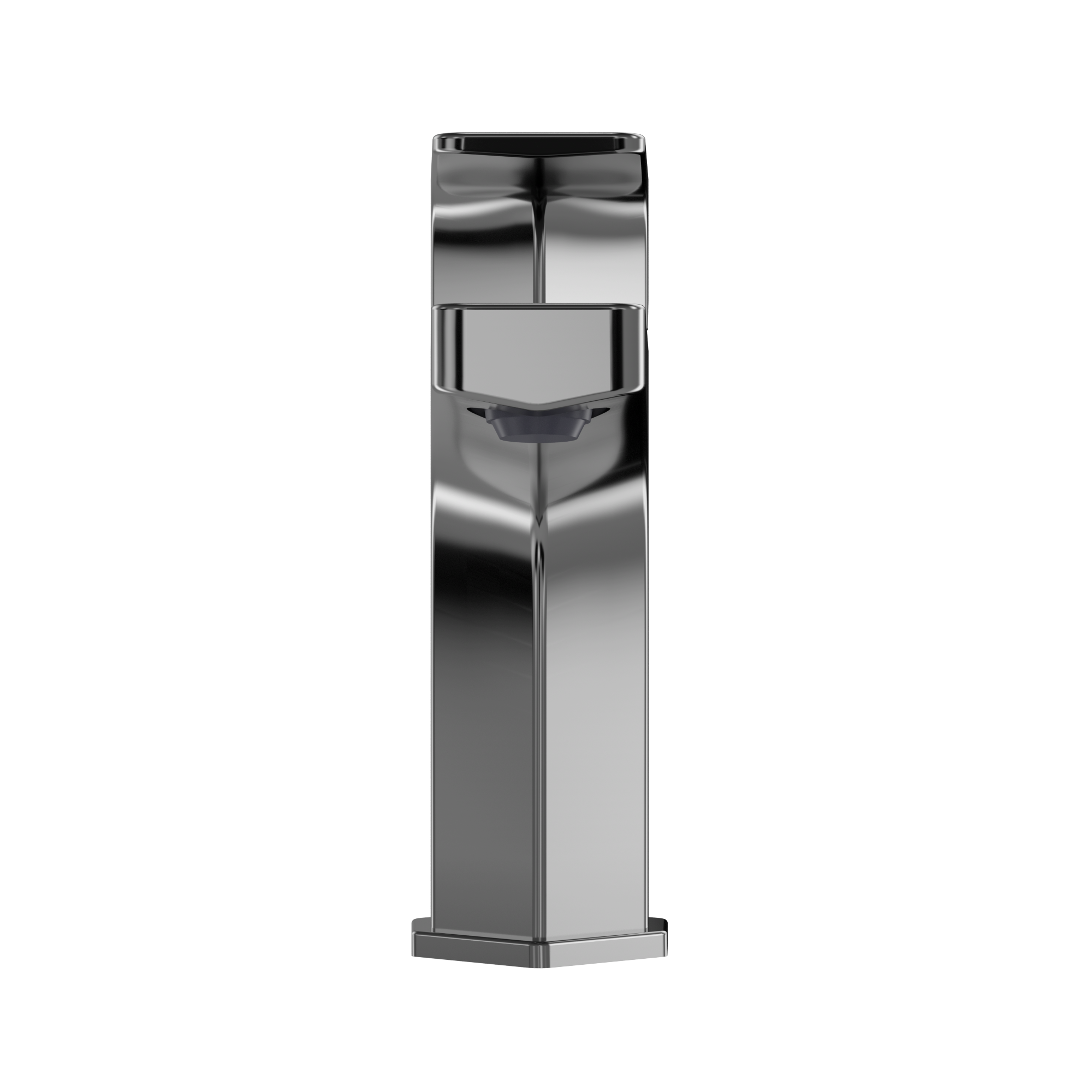 Polished chrome single-handle bathroom sink faucet with tall rectangular body and integrated spout.