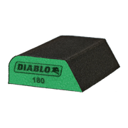 Black and green dual-edge sanding sponge with 180-grit surface and Diablo branding.