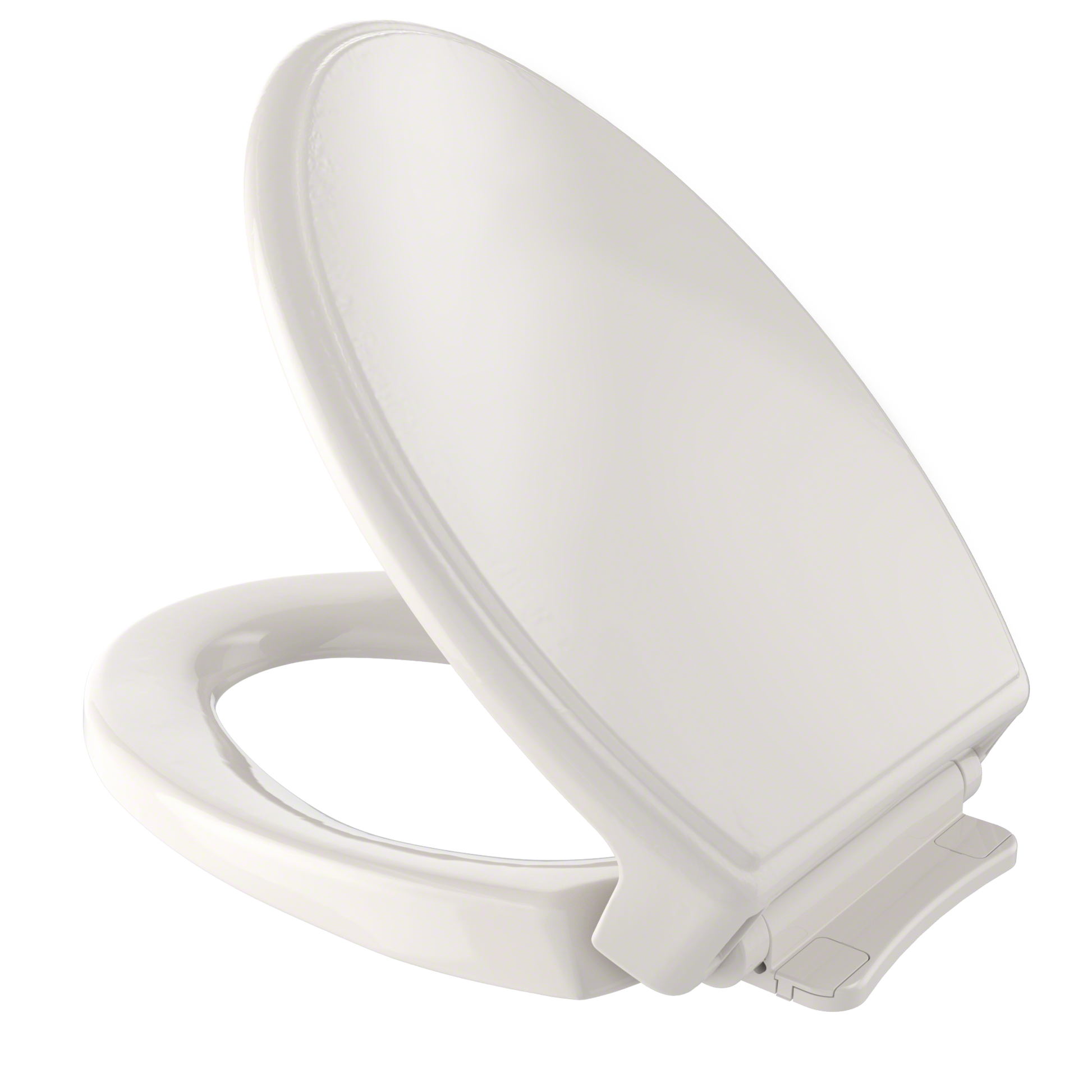 Sedona Beige elongated toilet seat and lid with slow-close mechanism in closed position.