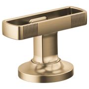 Luxe Gold faucet knob handle with grooved rectangular top and cylindrical pedestal base.