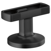 Matte black lavatory knob handle with rectangular ribbed grip and circular base mount.