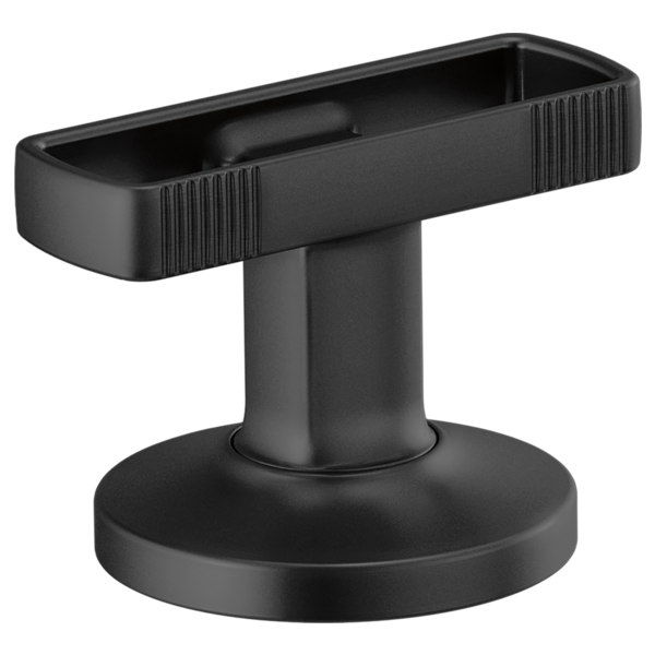 Matte black lavatory knob handle with rectangular ribbed grip and circular base mount.