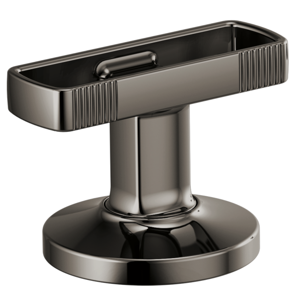 Polished chrome widespread lavatory knob handle kit with vertical ribbed detailing and round base.