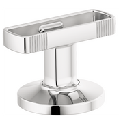 Chrome lavatory knob handle with vertical ribbed detail and circular base mount.