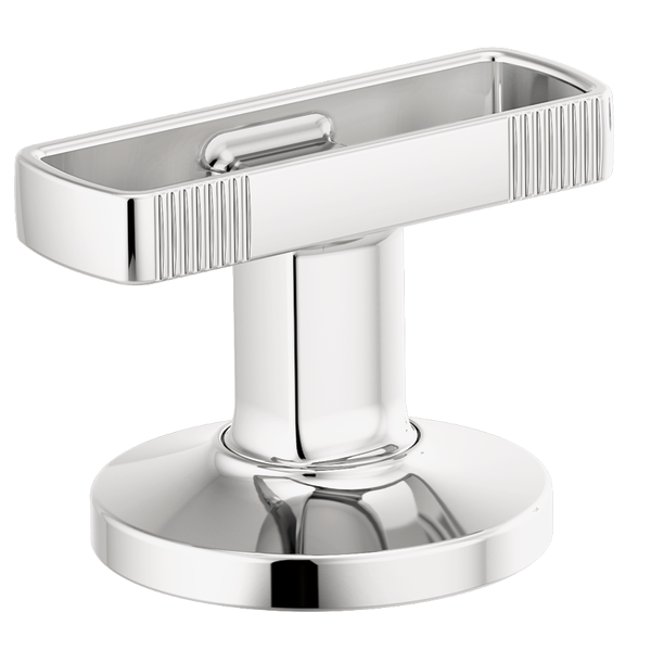 Chrome lavatory knob handle with vertical ribbed detail and circular base mount.