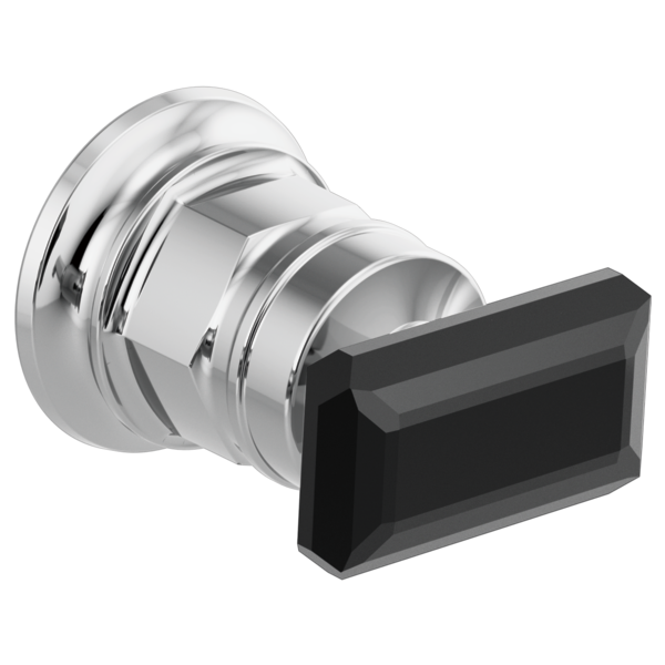 Wall mount lavatory faucet handle kit with polished chrome body and black crystal rectangular knob.