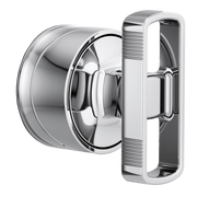 Chrome thermostatic valve trim with circular knob and rectangular handle featuring textured grip sections.