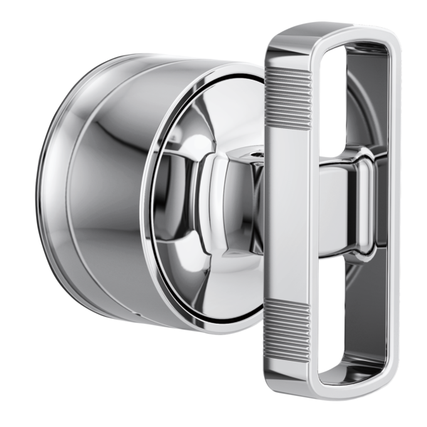 Chrome thermostatic valve trim with circular knob and rectangular handle featuring textured grip sections.