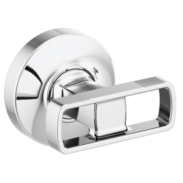 Chrome wall-mounted tub filler handle with rectangular lever and circular mounting plate.