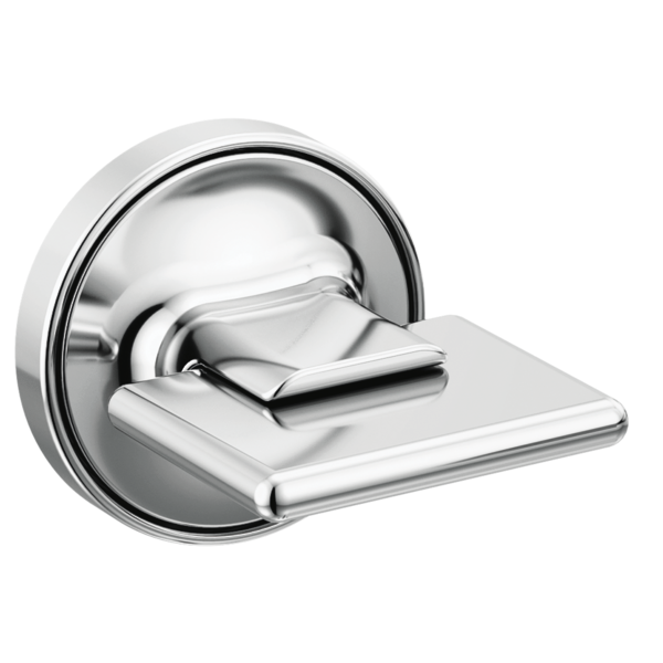 Chrome wall-mounted tub filler handle with rectangular lever design and circular flange backing.