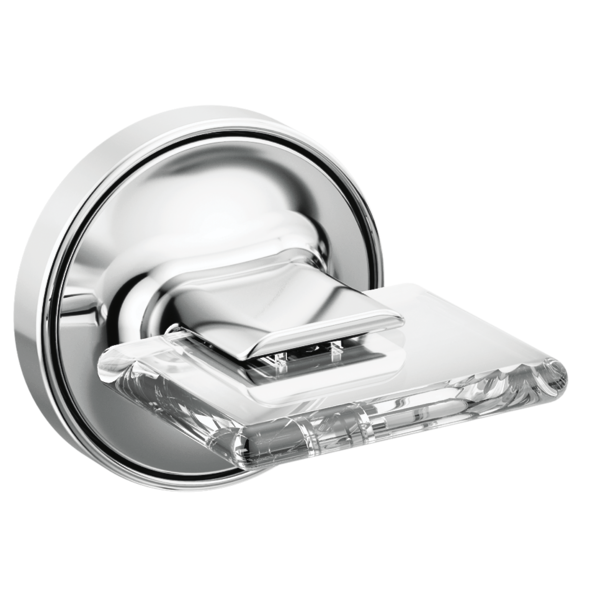 Chrome wall-mount tub filler handle kit with clear acrylic lever and round escutcheon plate.