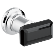 Wall-mount tub filler with polished chrome body and black crystal rectangular handle knob.