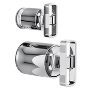Chrome pressure balance valve trim with integrated diverter and rectangular knob handles in two finishes.