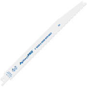 AvantiPro 9" bi-metal reciprocating saw blade with serrated cutting edge, labeled for wood and wood with nails.