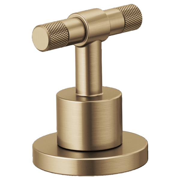 Champagne bronze T-lever handle with knurled grip ends on cylindrical mounting base.