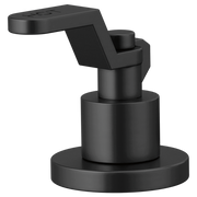 Matte black faucet handle kit with industrial-style lever and circular base, mounted on cylindrical body.