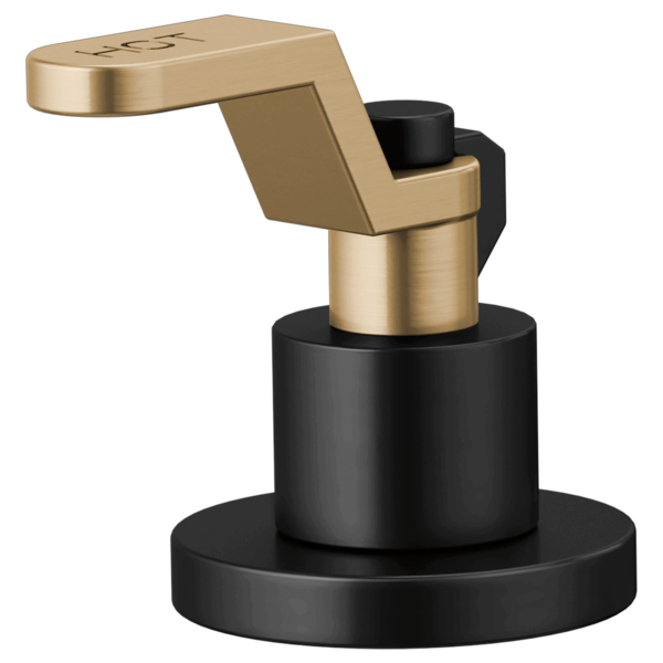 Brizo Litze faucet handle kit with luxe gold lever and matte black base components.