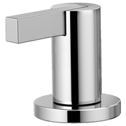 Chrome bathroom faucet lever handle with cylindrical body and rectangular extended lever arm.