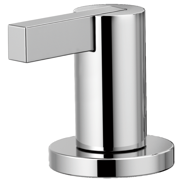 Chrome bathroom faucet lever handle with cylindrical body and rectangular extended lever arm.