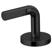 Matte black lever handle with cylindrical notch design on circular base mounting plate.