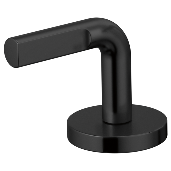 Matte black lever handle with cylindrical notch design on circular base mounting plate.