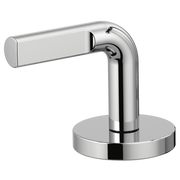 Chrome faucet handle kit with notch lever and circular base for widespread lavatory installation.