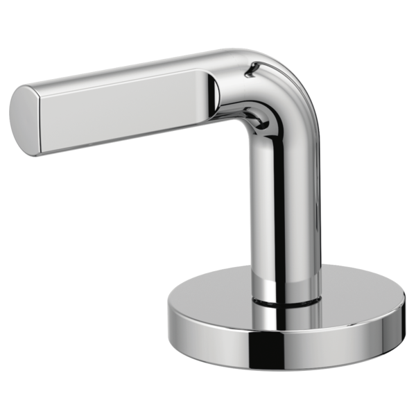 Chrome faucet handle kit with notch lever and circular base for widespread lavatory installation.