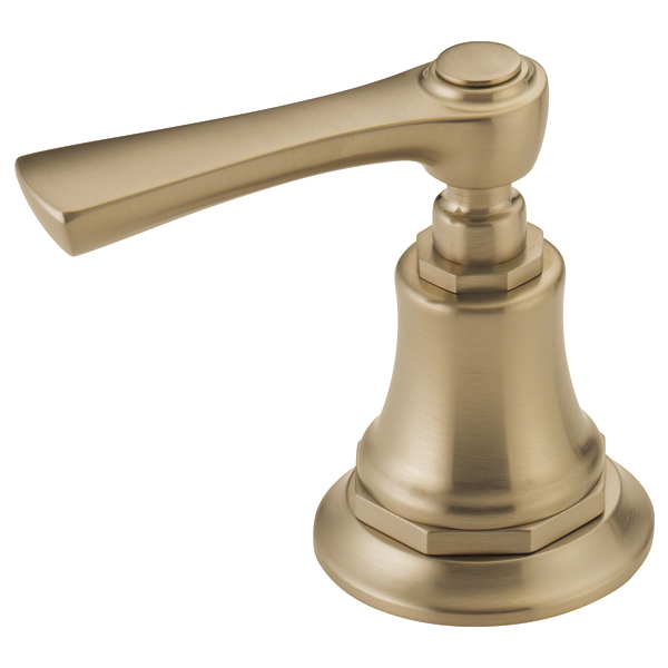 Champagne bronze lever handle with bell-shaped base and curved arm for widespread lavatory or bidet faucet.