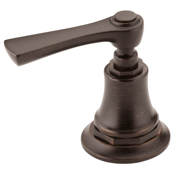 Bronze lever handle with bell-shaped base and curved spout for lavatory or bidet faucet.