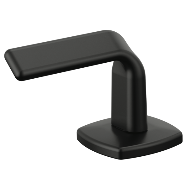 Black matte finish twist lever handle with rectangular base and curved arm design for widespread faucet installation.
