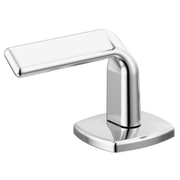Chrome bathroom faucet handle with rectangular lever and square base in polished finish.