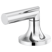Chrome faucet lever handle with cylindrical spout and circular base mount.