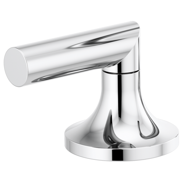 Chrome faucet lever handle with cylindrical spout and circular base mount.
