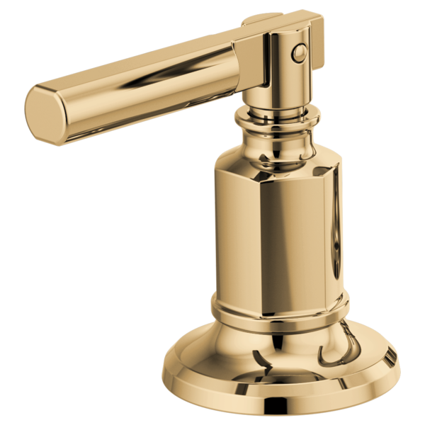 Polished brass widespread lavatory faucet handle kit with cylindrical body and lever spout.