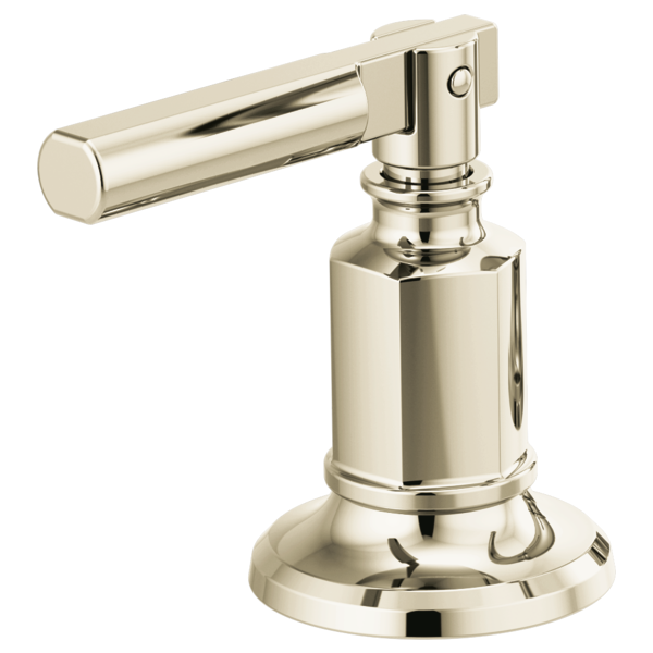 Polished nickel widespread lavatory faucet lever handle kit with cylindrical body and round base.