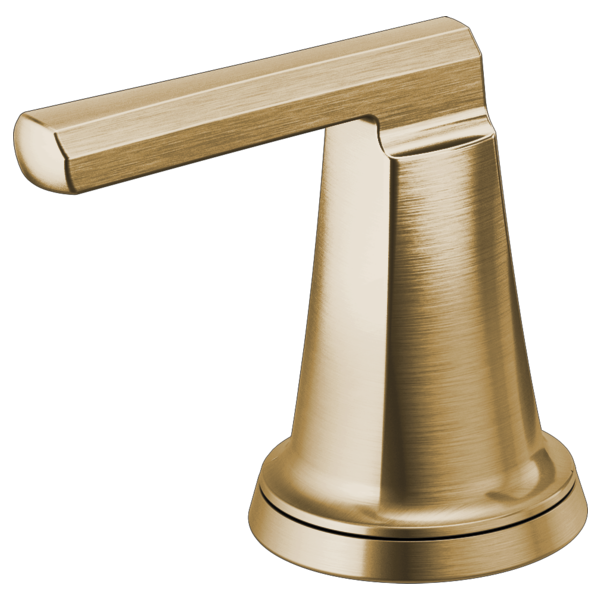 Brushed gold widespread lavatory faucet handle kit with high lever and round base.