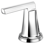 Polished chrome lavatory faucet handle with high lever design and round base.