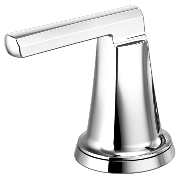 Polished chrome lavatory faucet handle with high lever design and round base.