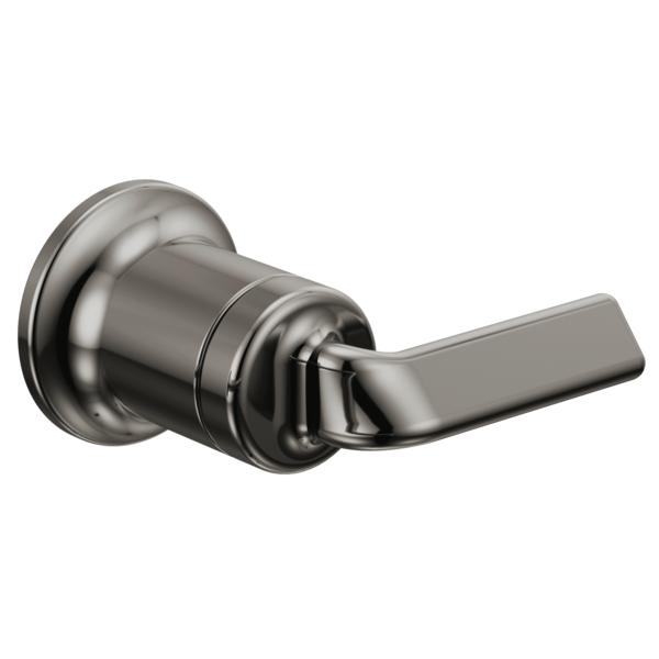 Brushed chrome wall-mounted faucet handle with lever grip and cylindrical body with decorative rings.