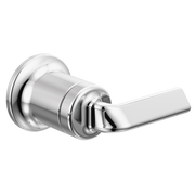 Chrome wall-mounted lavatory faucet with single lever handle and cylindrical spout.